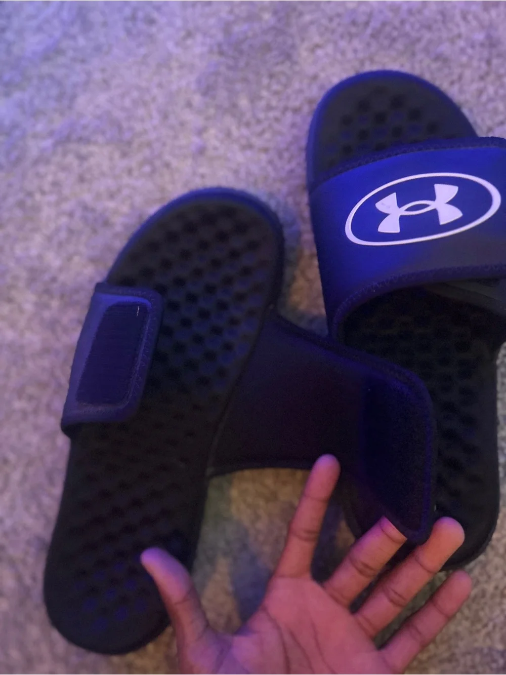 Under Armour Black and White Adjustable Slide Sandals